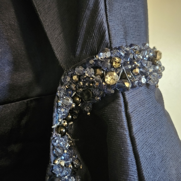 Monique Lhuillier We Belong Together Dress 12 Cross-Back Beaded Fit & Flare Navy - Picture 4 of 4